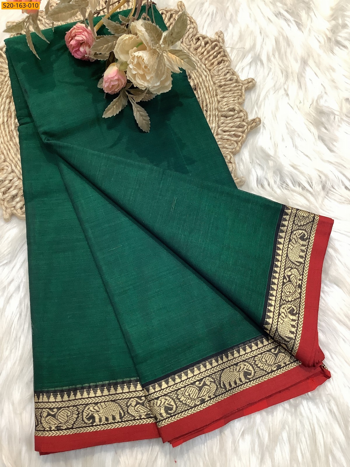 Green Traditional narayanpet drapes saree