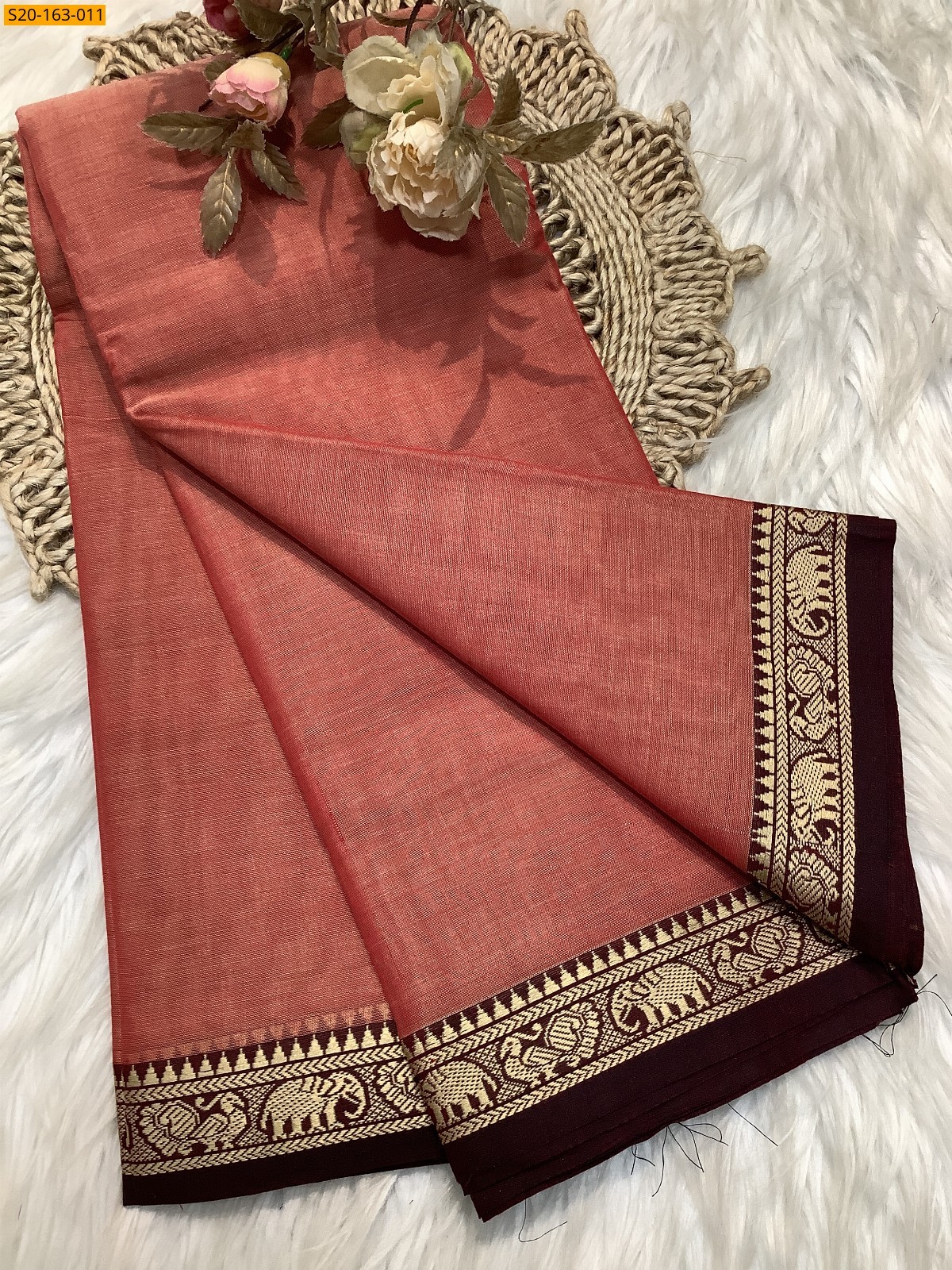 Orange Traditional narayanpet drapes saree