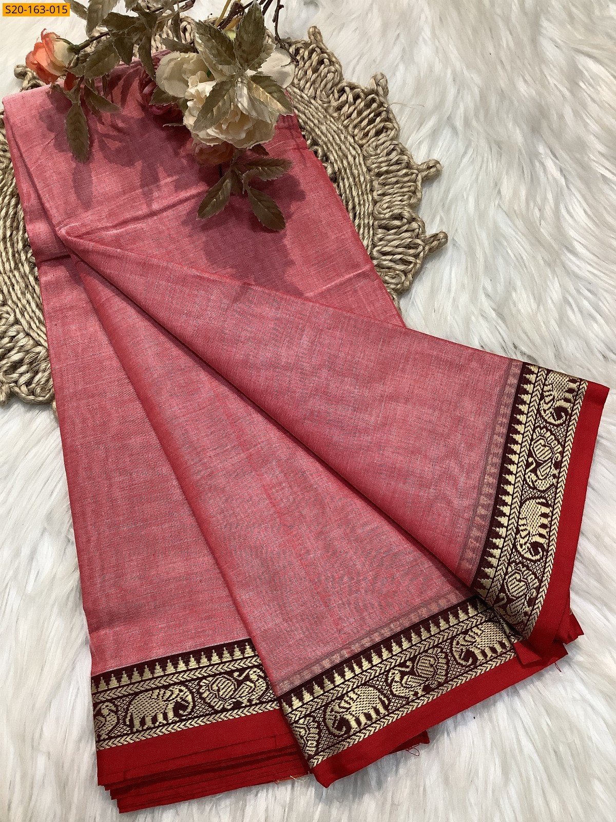 Pink Traditional narayanpet drapes saree
