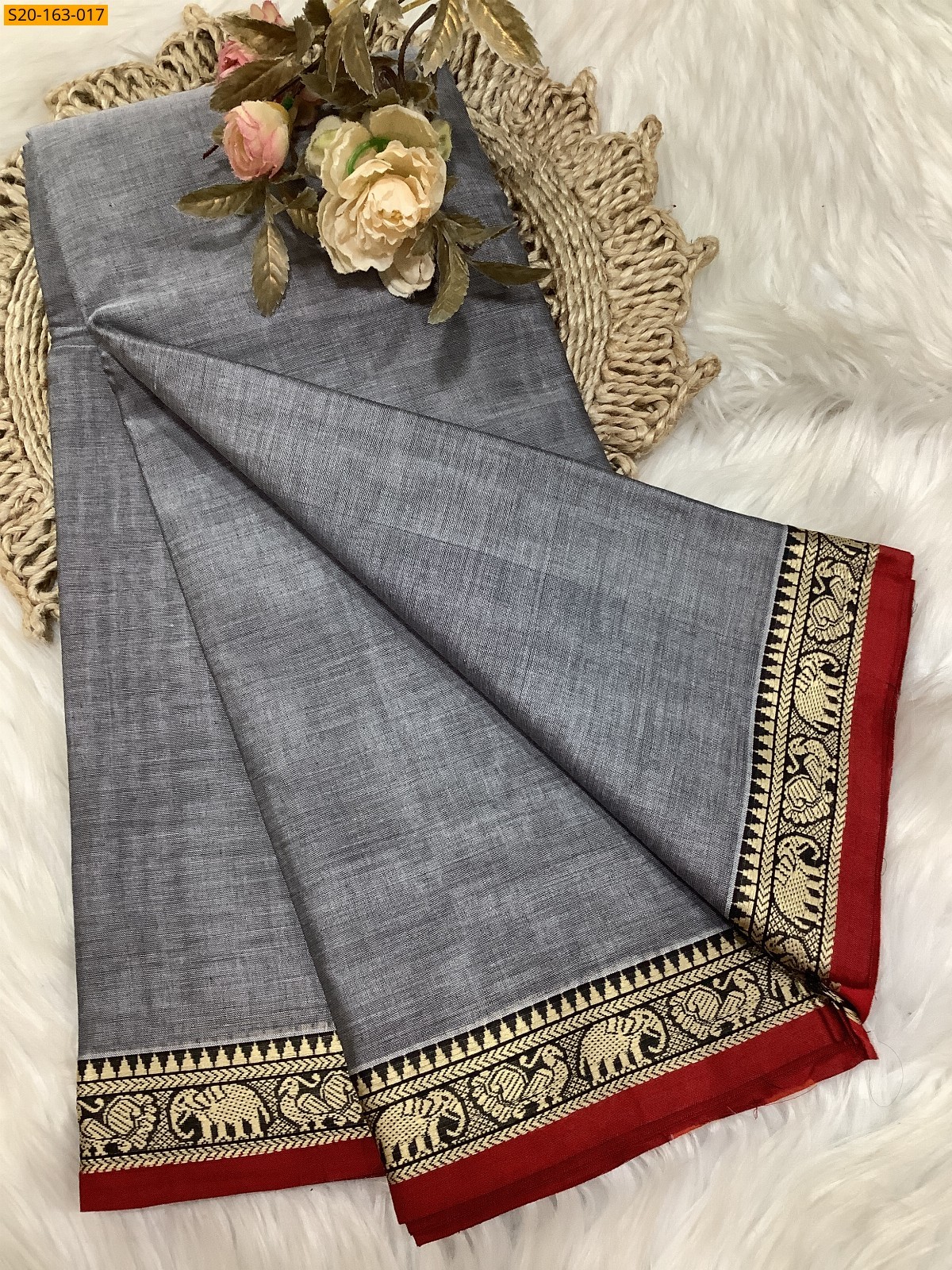 Gray Traditional narayanpet drapes saree