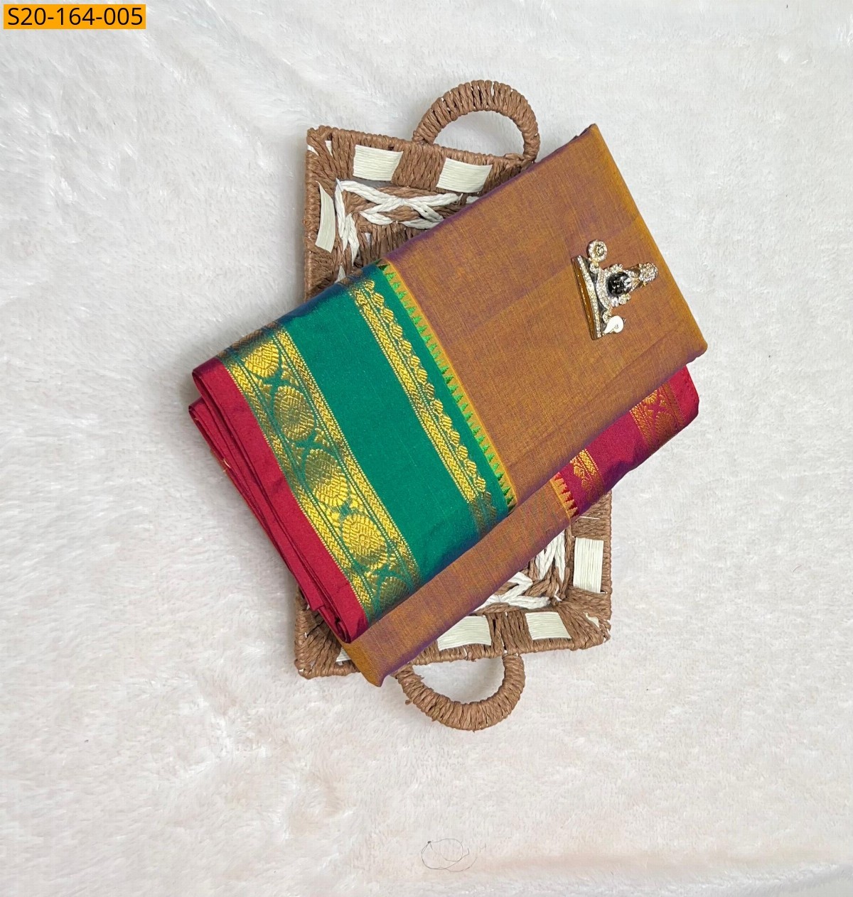 Brown Traditional narayanpet drapes saree