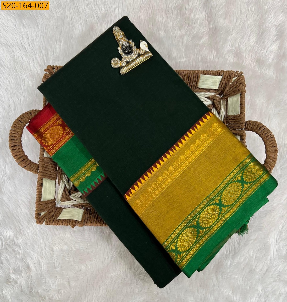 Dark green Traditional narayanpet drapes saree