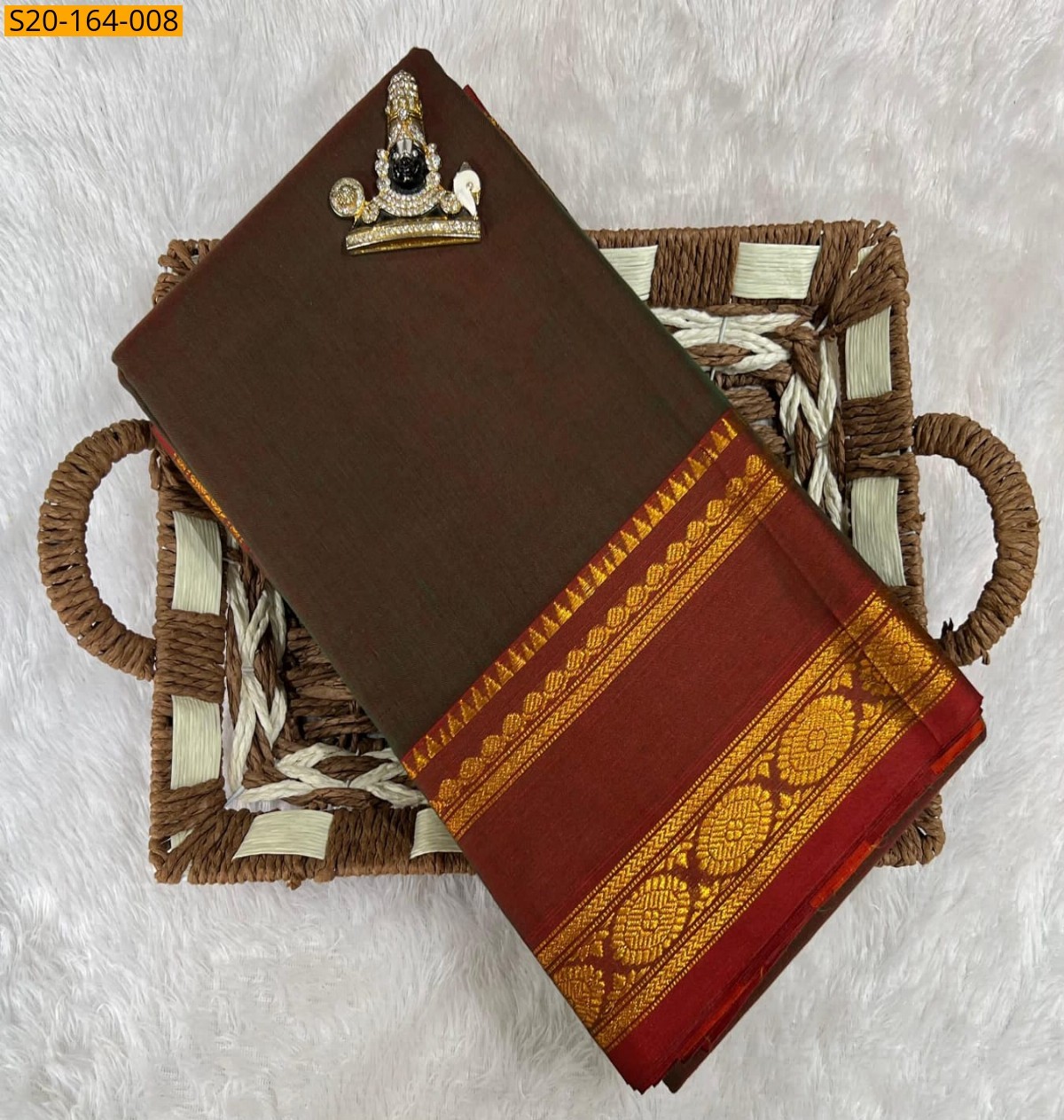 Brown Traditional narayanpet drapes saree