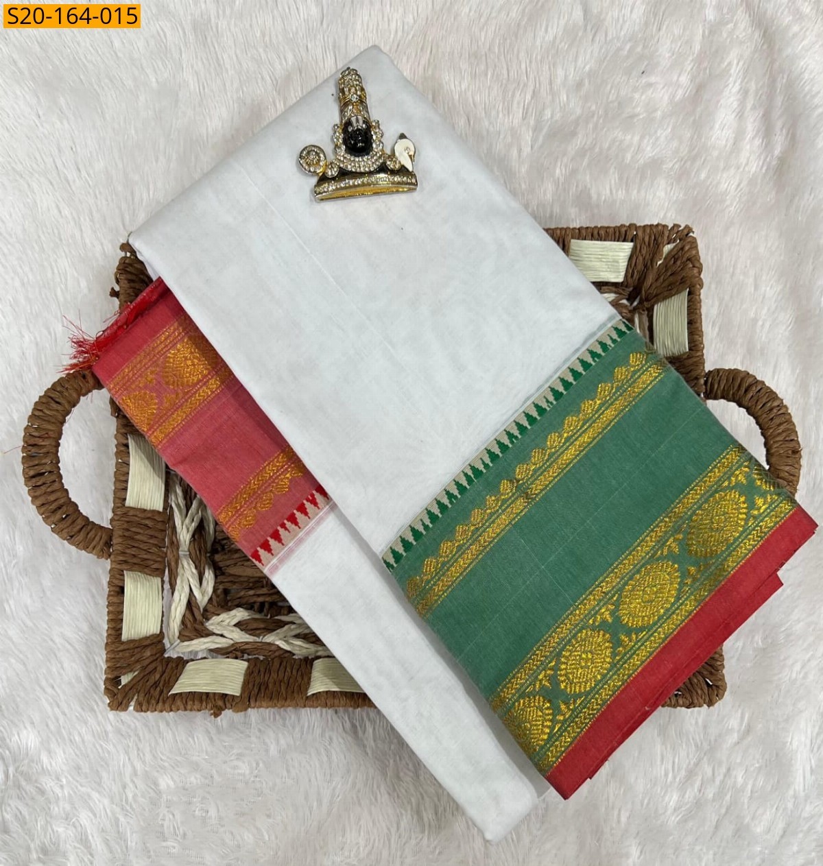 White Traditional narayanpet drapes saree