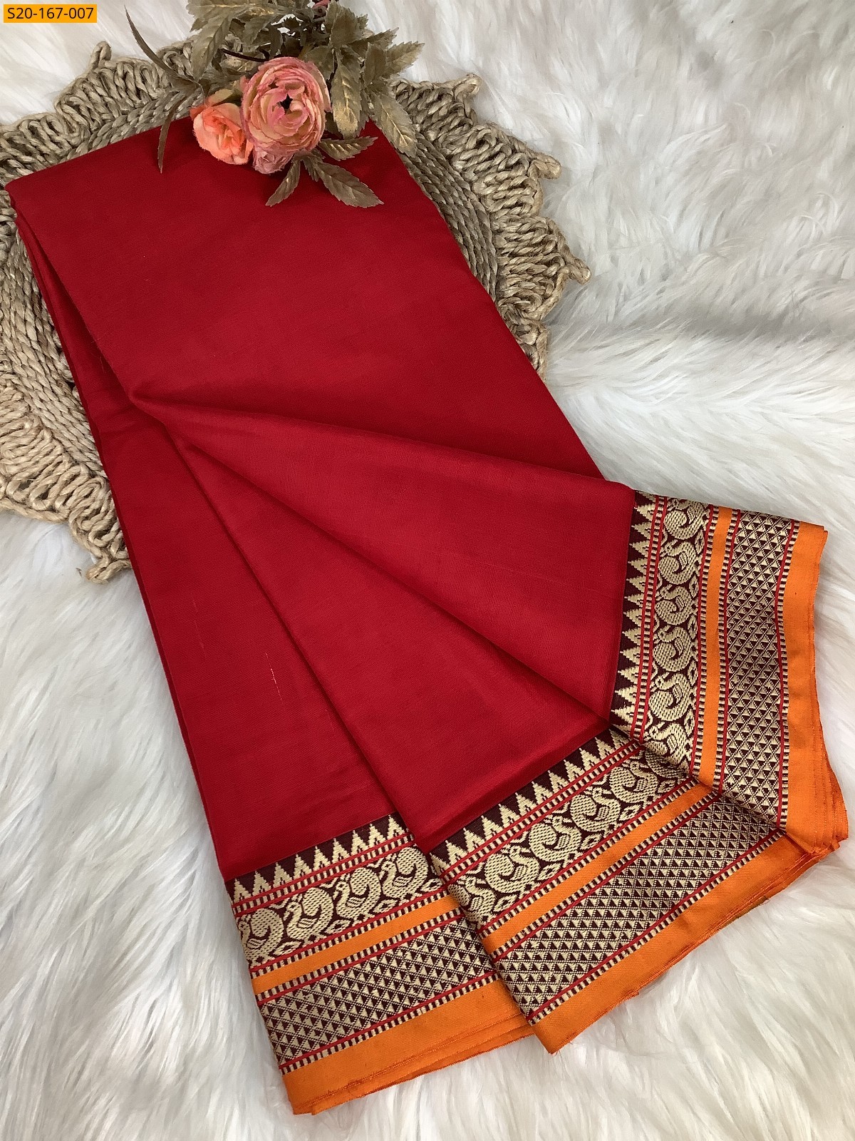 Red Purple Narayanpet soft cotton sarees