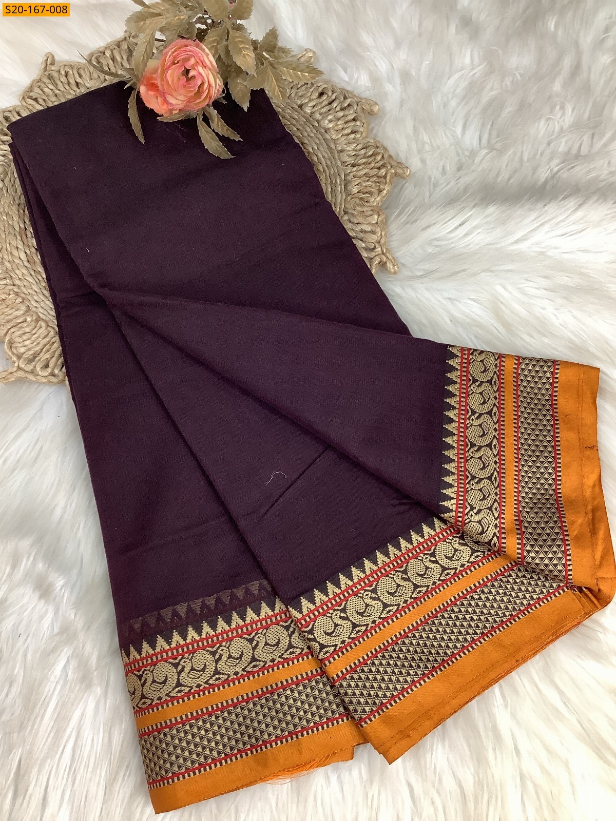 Dark Brown Purple Narayanpet soft cotton sarees