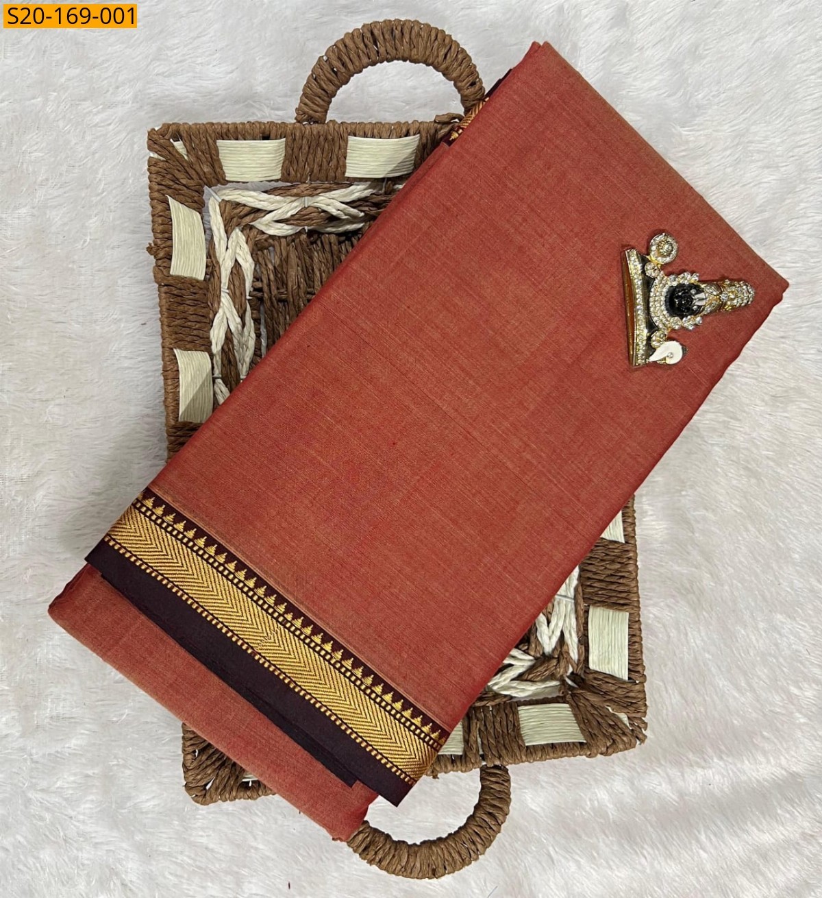 Orange Narayanpet mercerized cotton saree