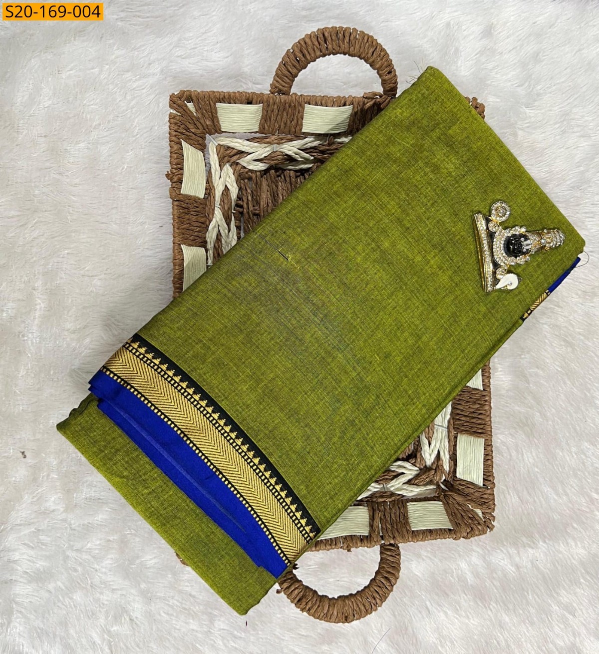 Green Narayanpet mercerized cotton saree