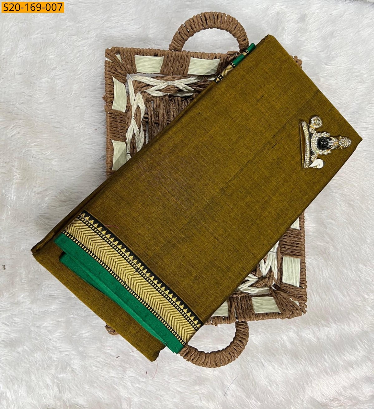 Mustard yellow Narayanpet mercerized cotton saree