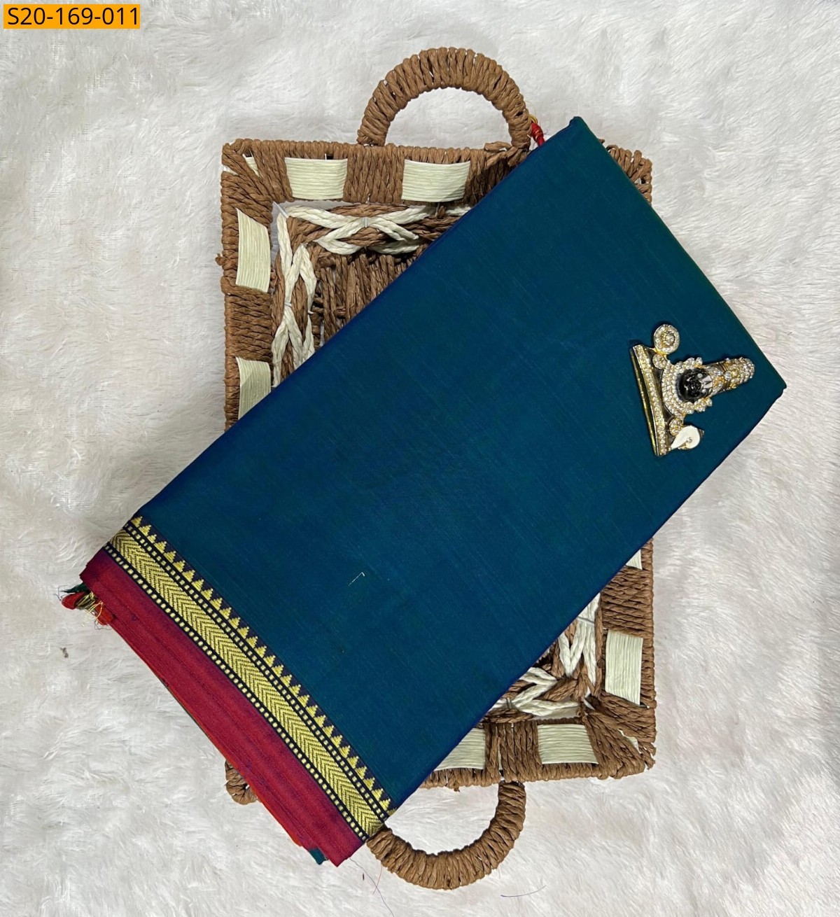 Blue Narayanpet mercerized cotton saree