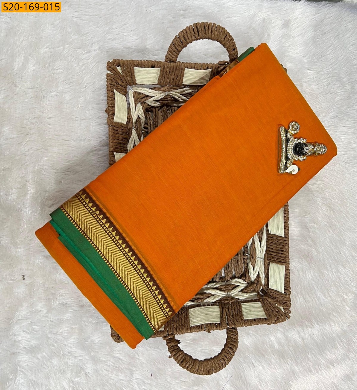 Orange Narayanpet mercerized cotton saree