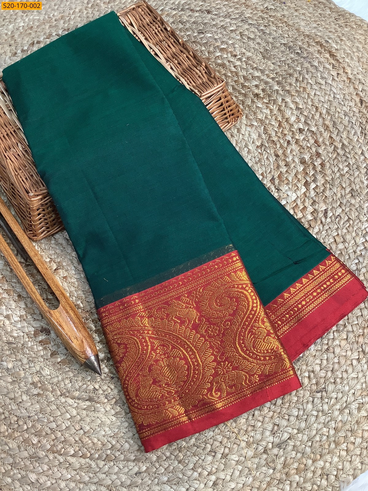 Green Narayanpet mercerized cotton saree