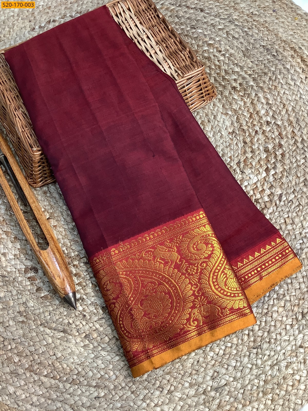 Maroon Narayanpet mercerized cotton saree