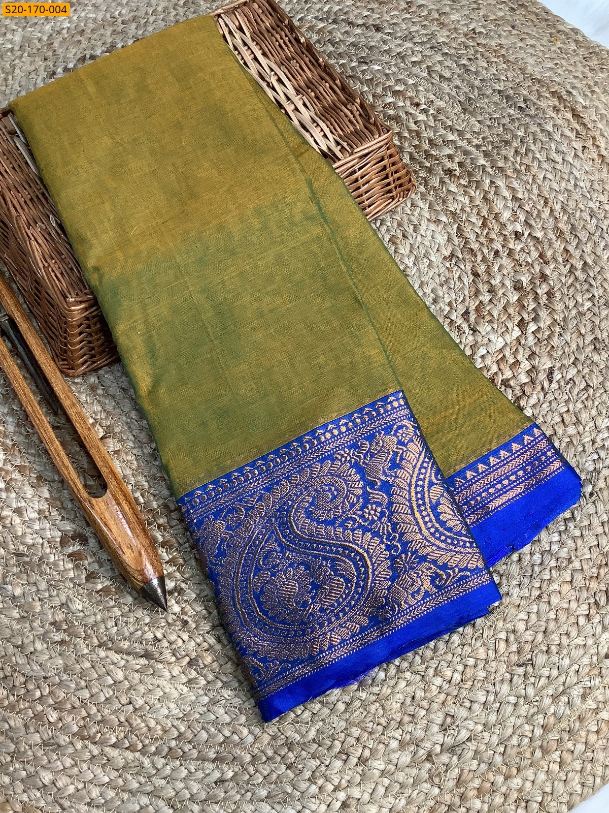 Olive Green Narayanpet mercerized cotton saree