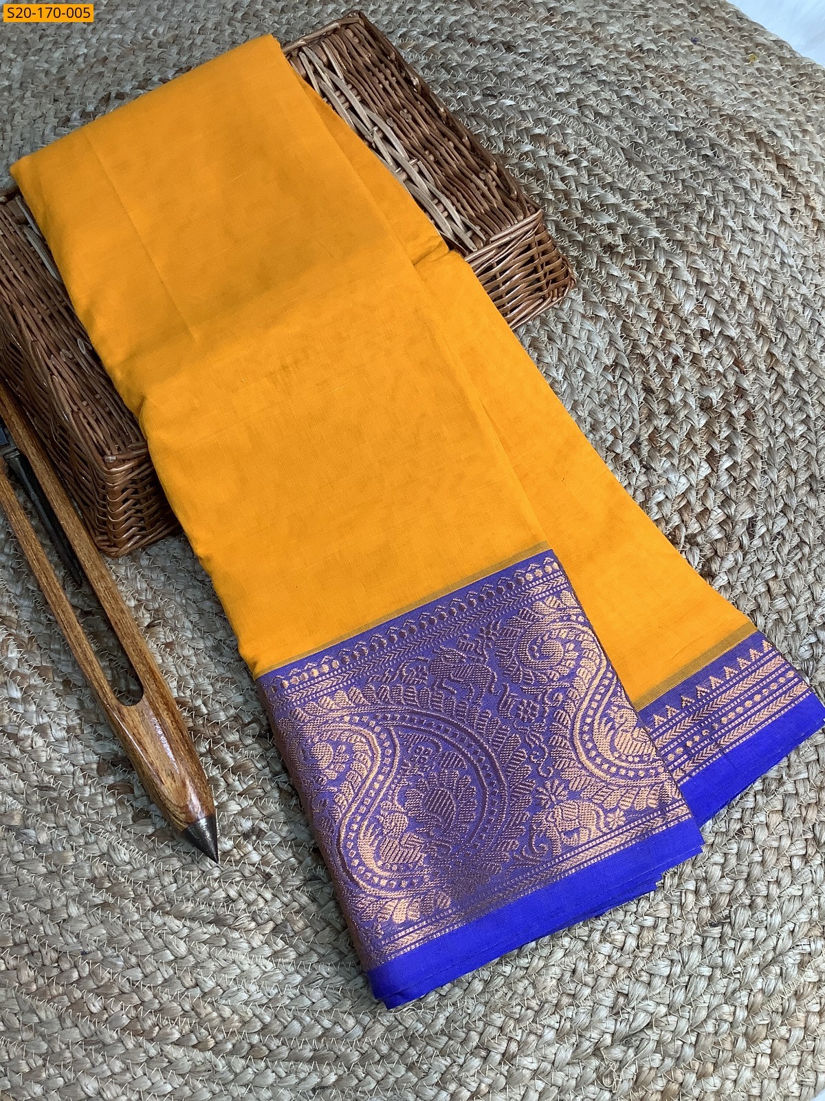Mustard Yellow Narayanpet mercerized cotton saree