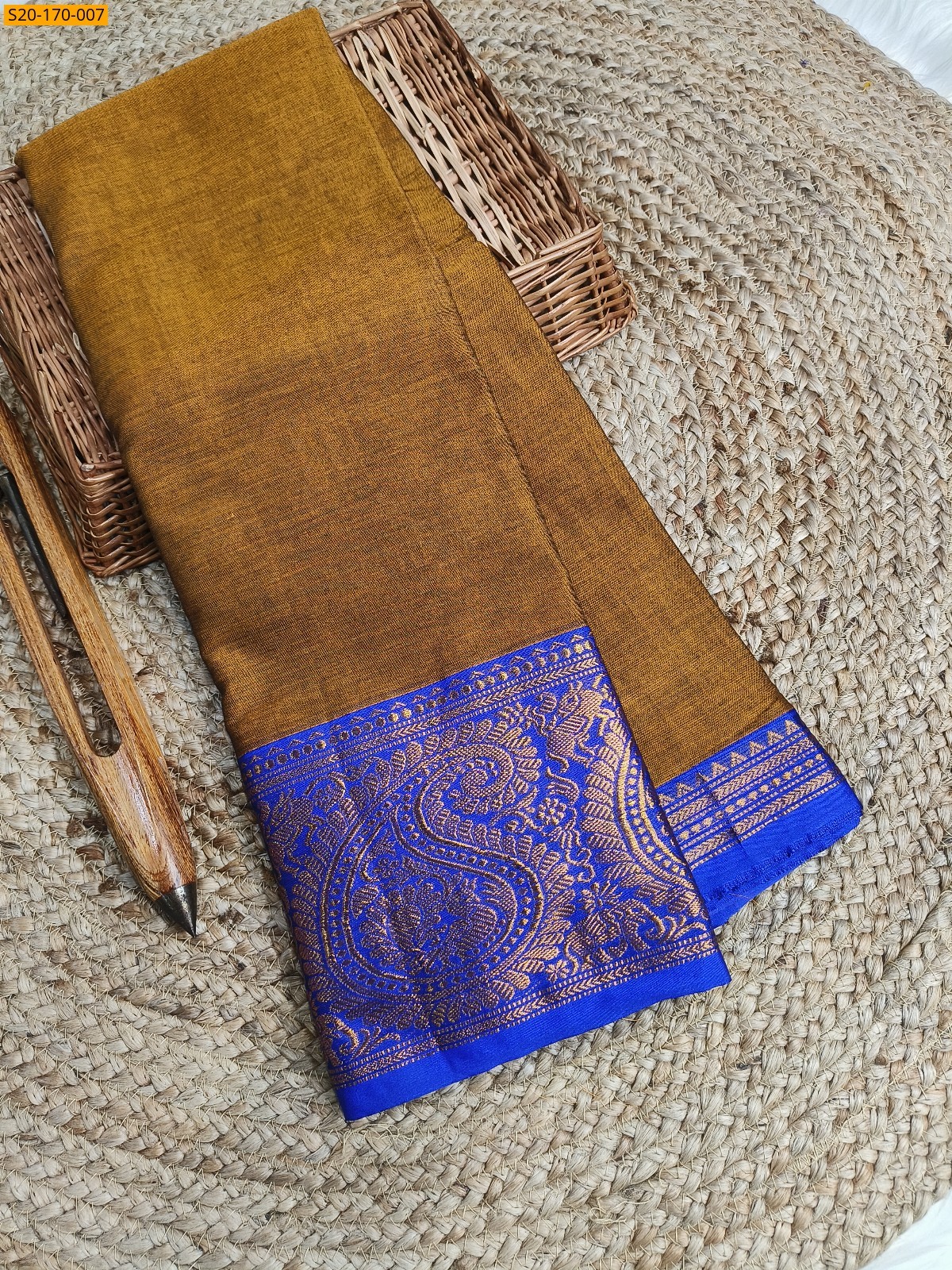 Dark Mustard Narayanpet mercerized cotton saree