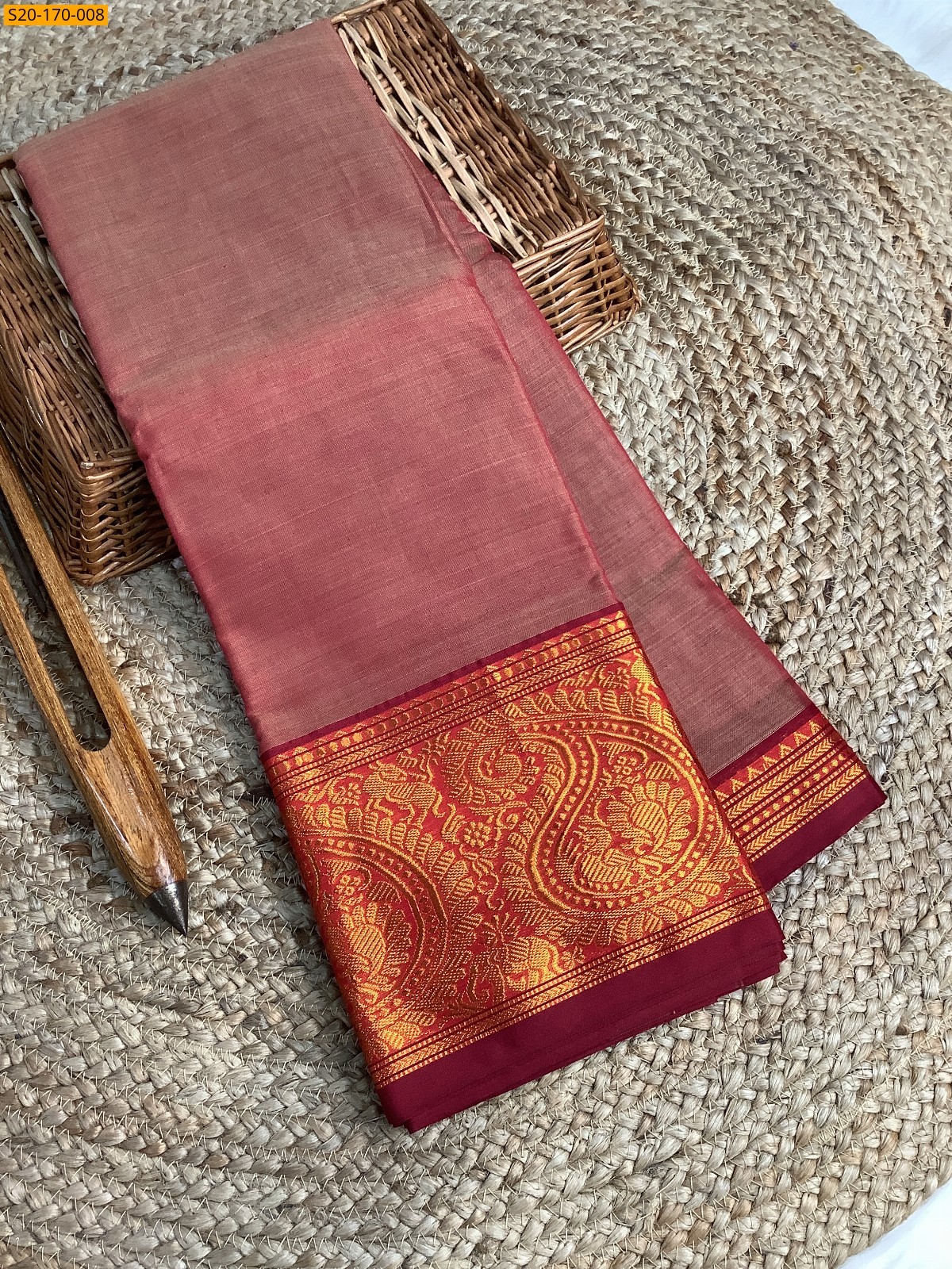 Onion Pink Narayanpet mercerized cotton saree