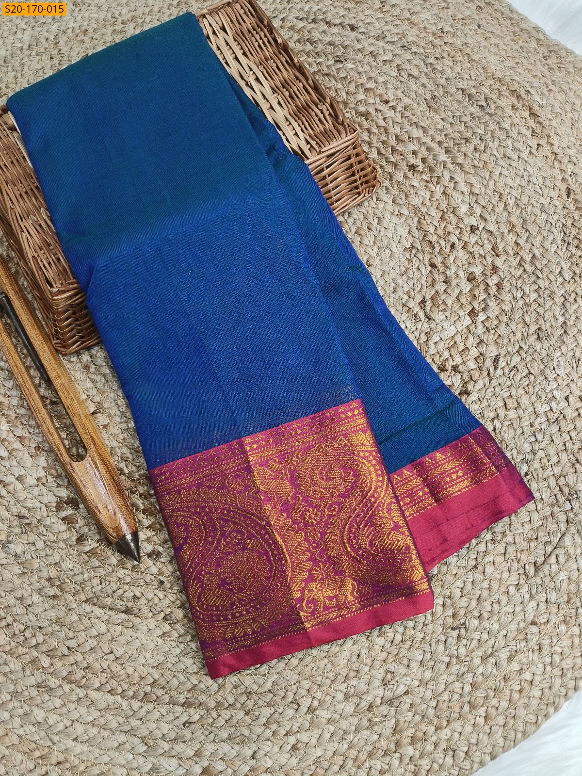 Peacock Blue Narayanpet mercerized cotton saree