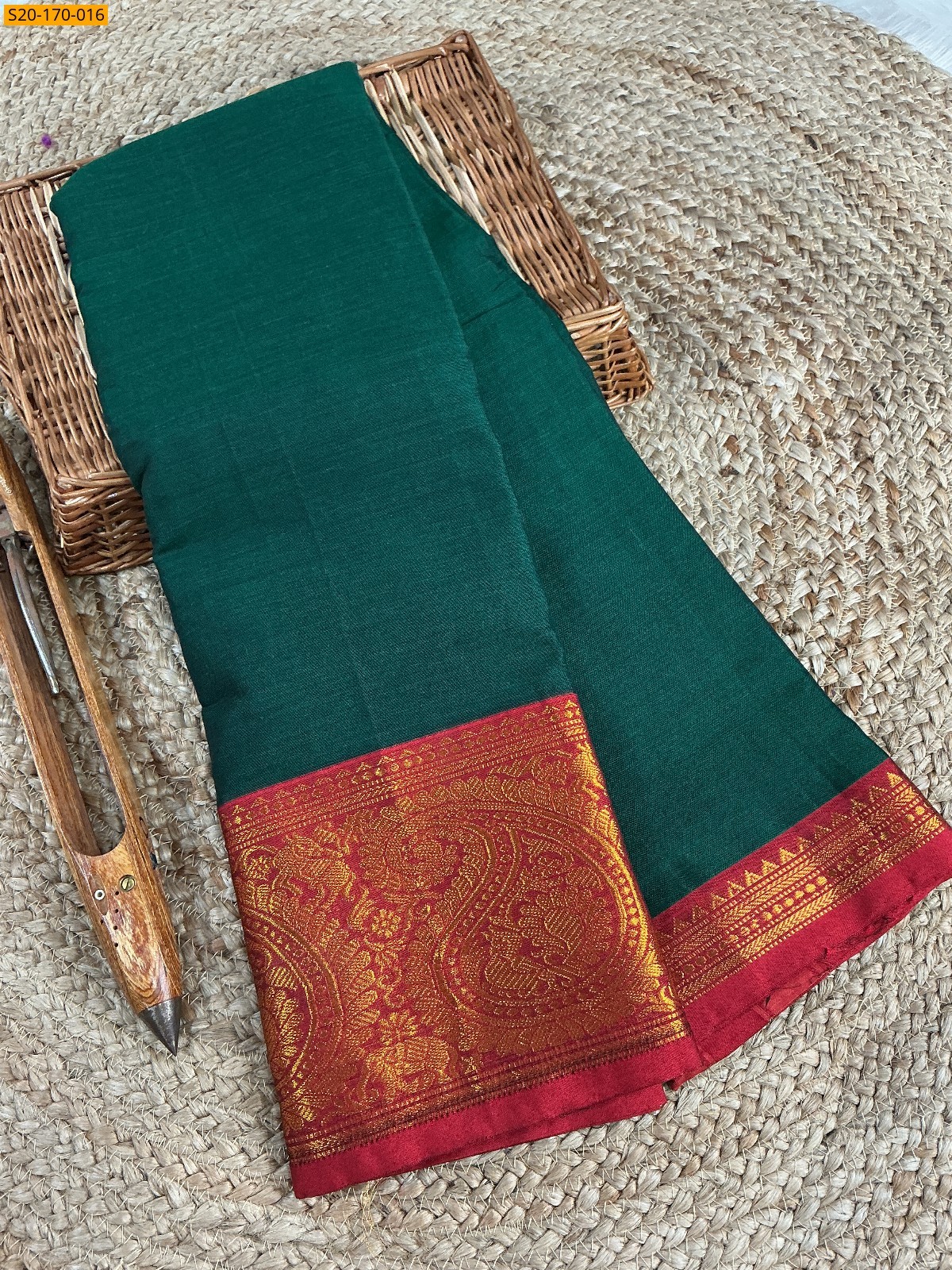 Green Narayanpet mercerized cotton saree