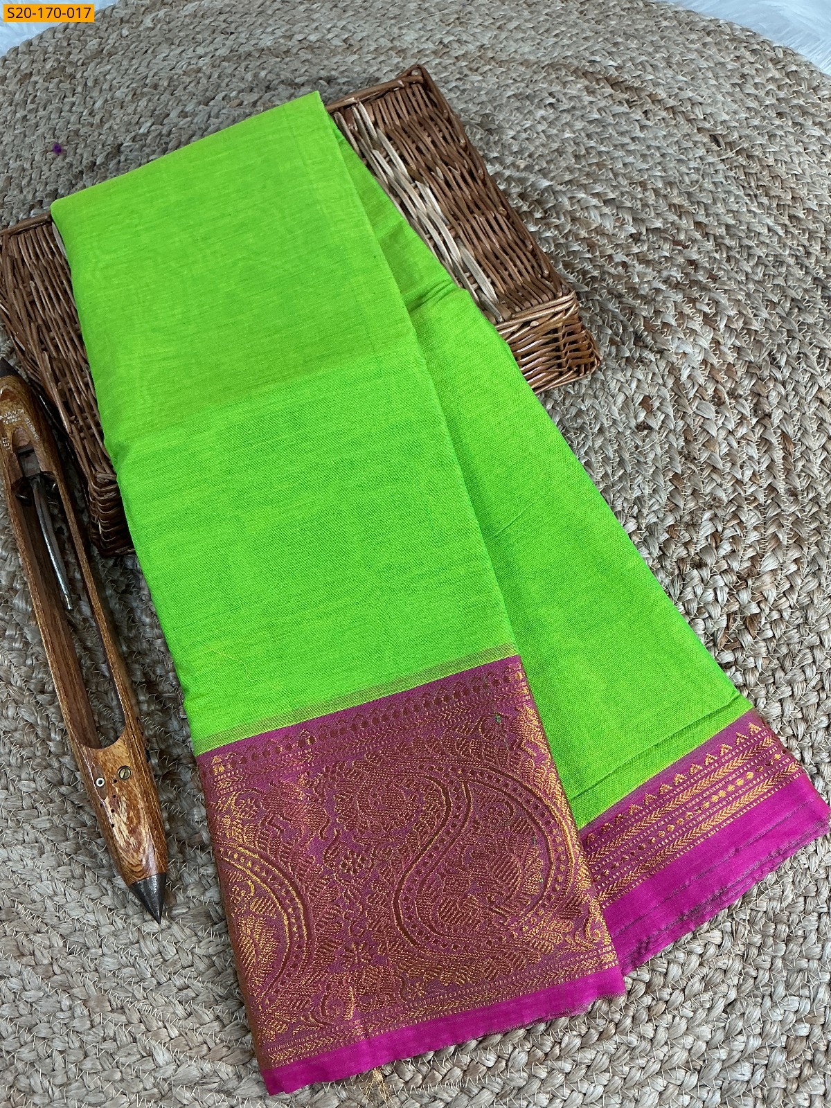 Parrot Green Narayanpet mercerized cotton saree