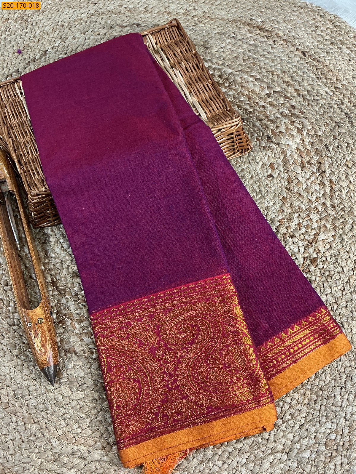 Purple Narayanpet mercerized cotton saree