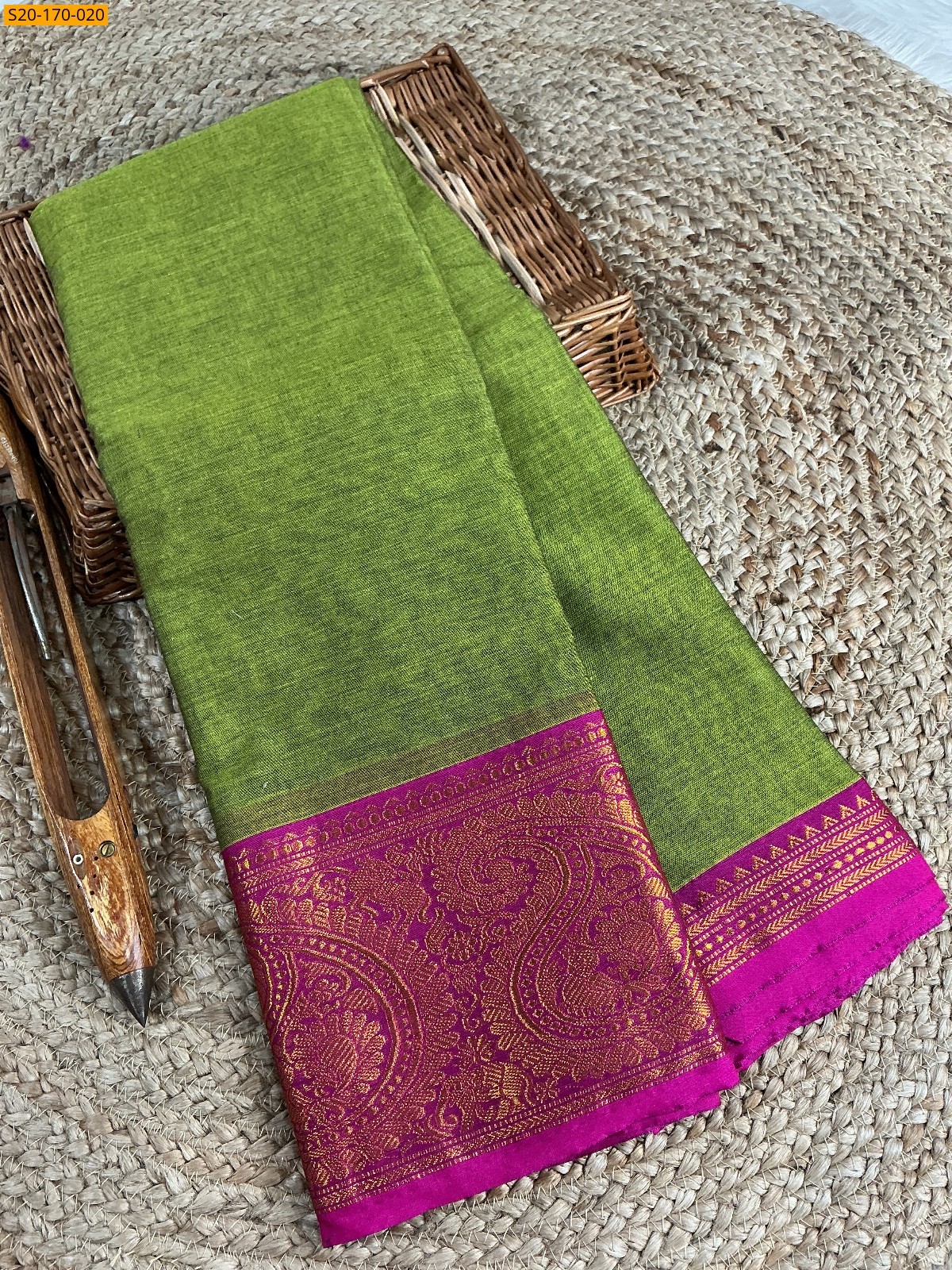 Green Narayanpet mercerized cotton saree