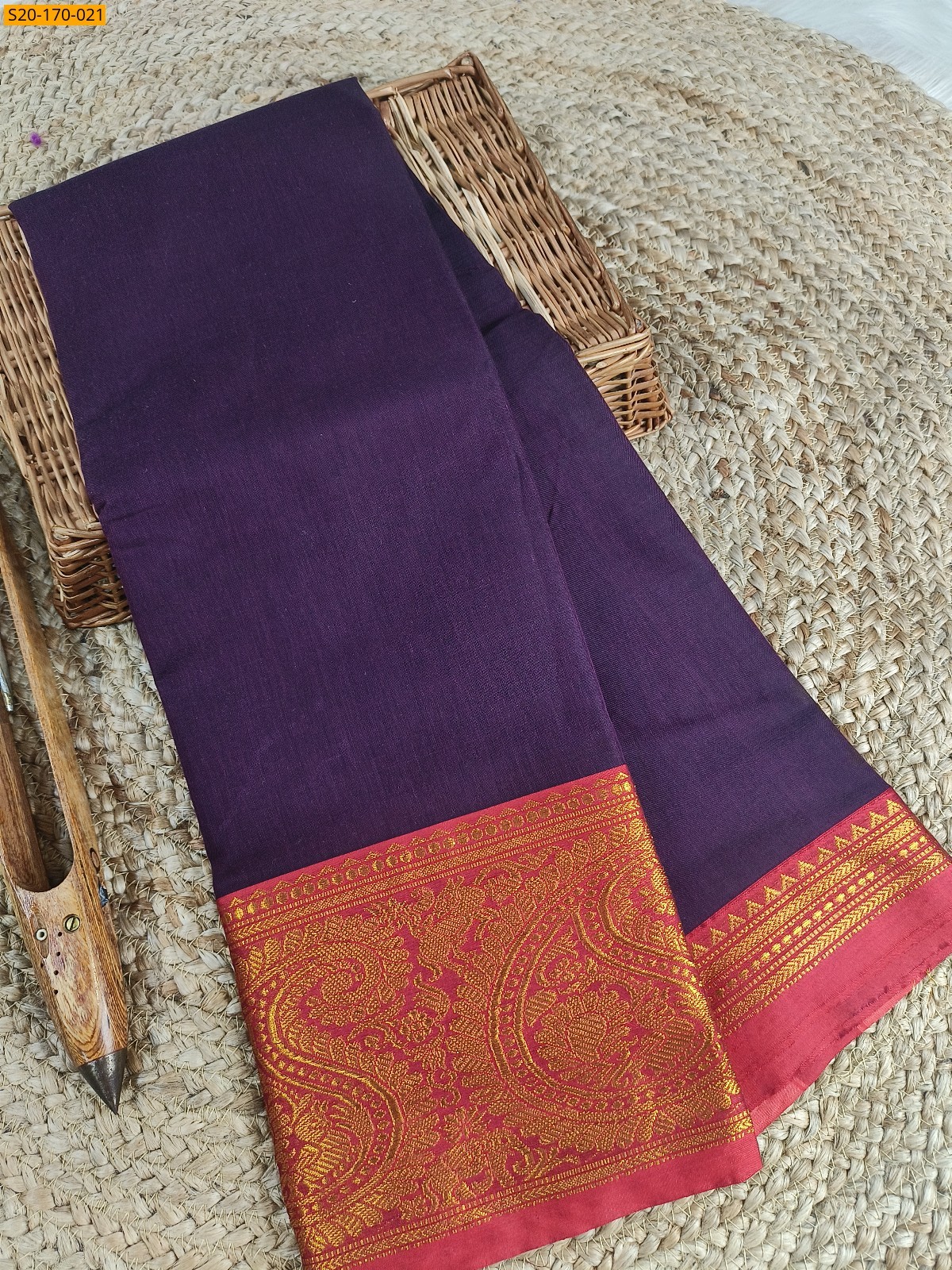 Brown Narayanpet mercerized cotton saree