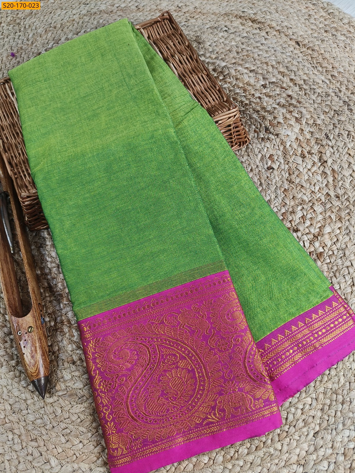 Olive Green Narayanpet mercerized cotton saree