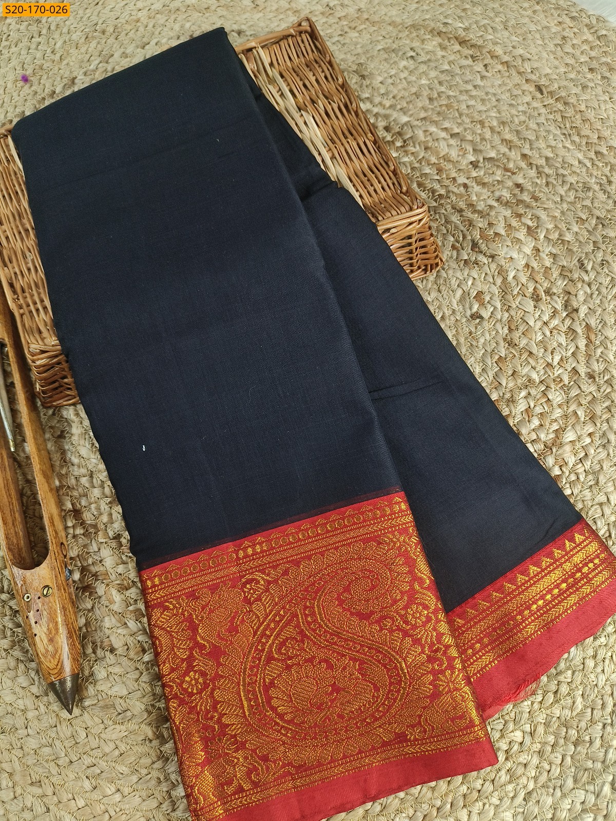 Black Narayanpet mercerized cotton saree