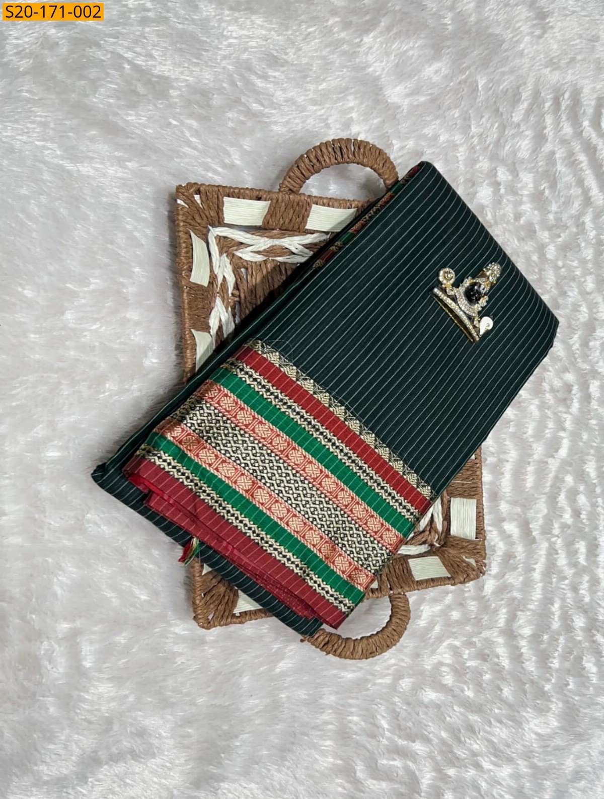 Green Striped mercerized cotton saree