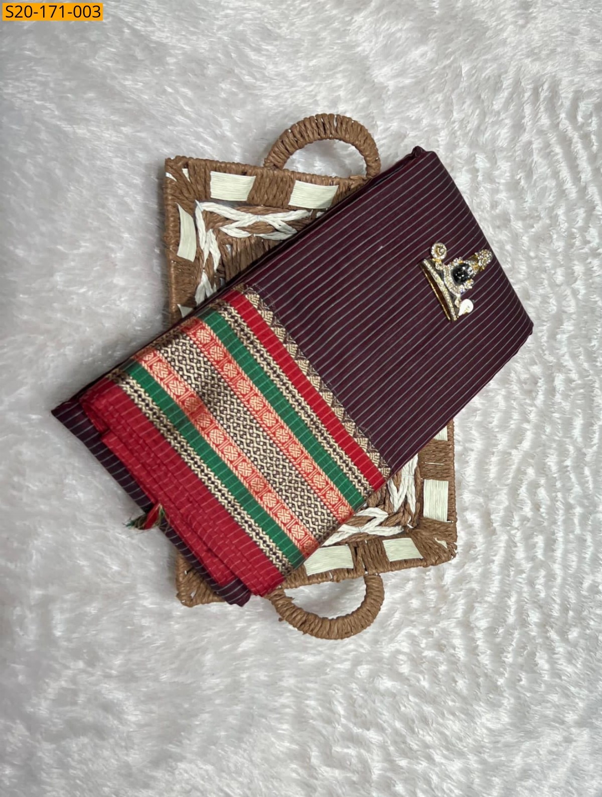 Maroon Striped mercerized cotton saree