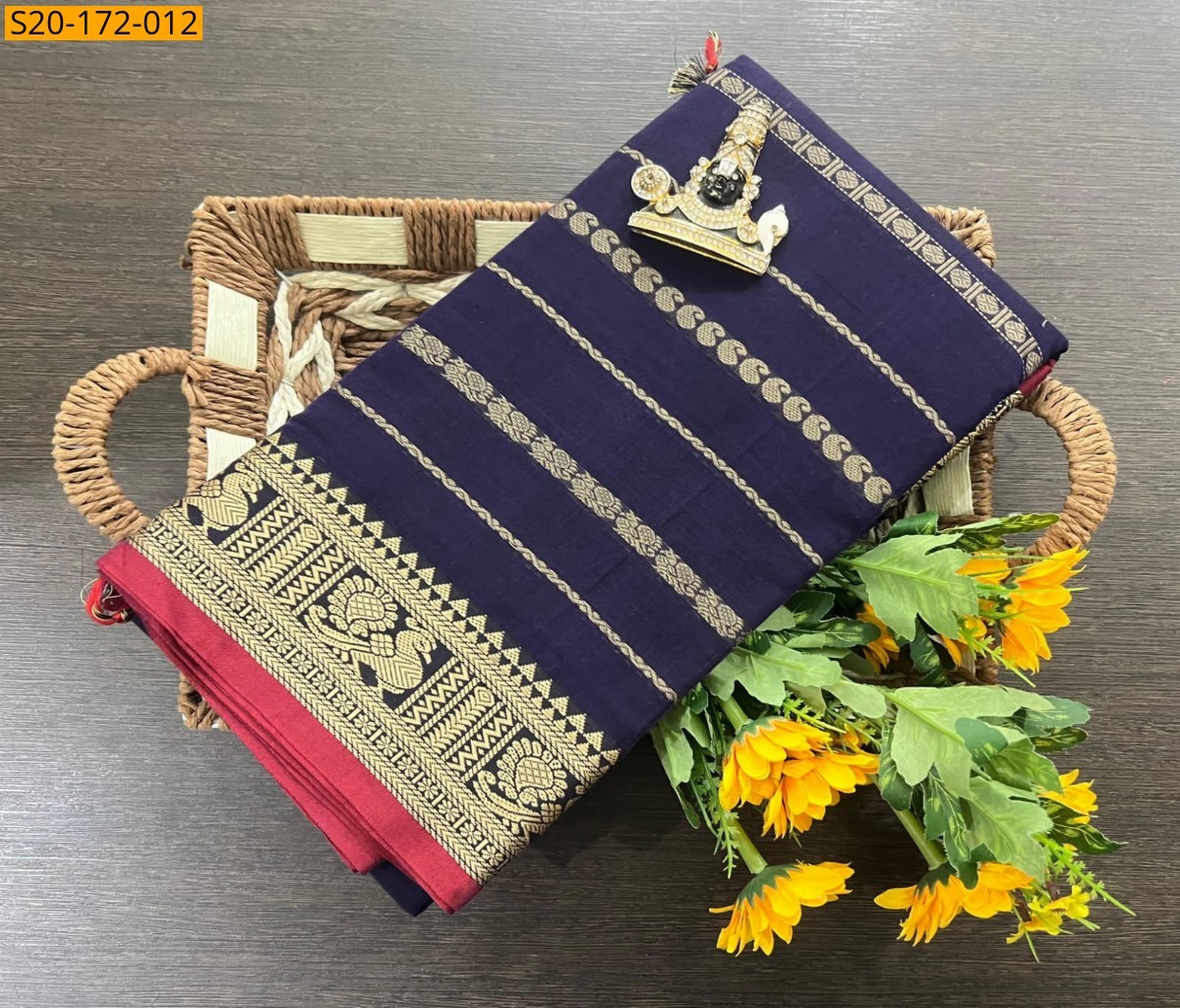 Pure Narayanpet saree - Navy blue