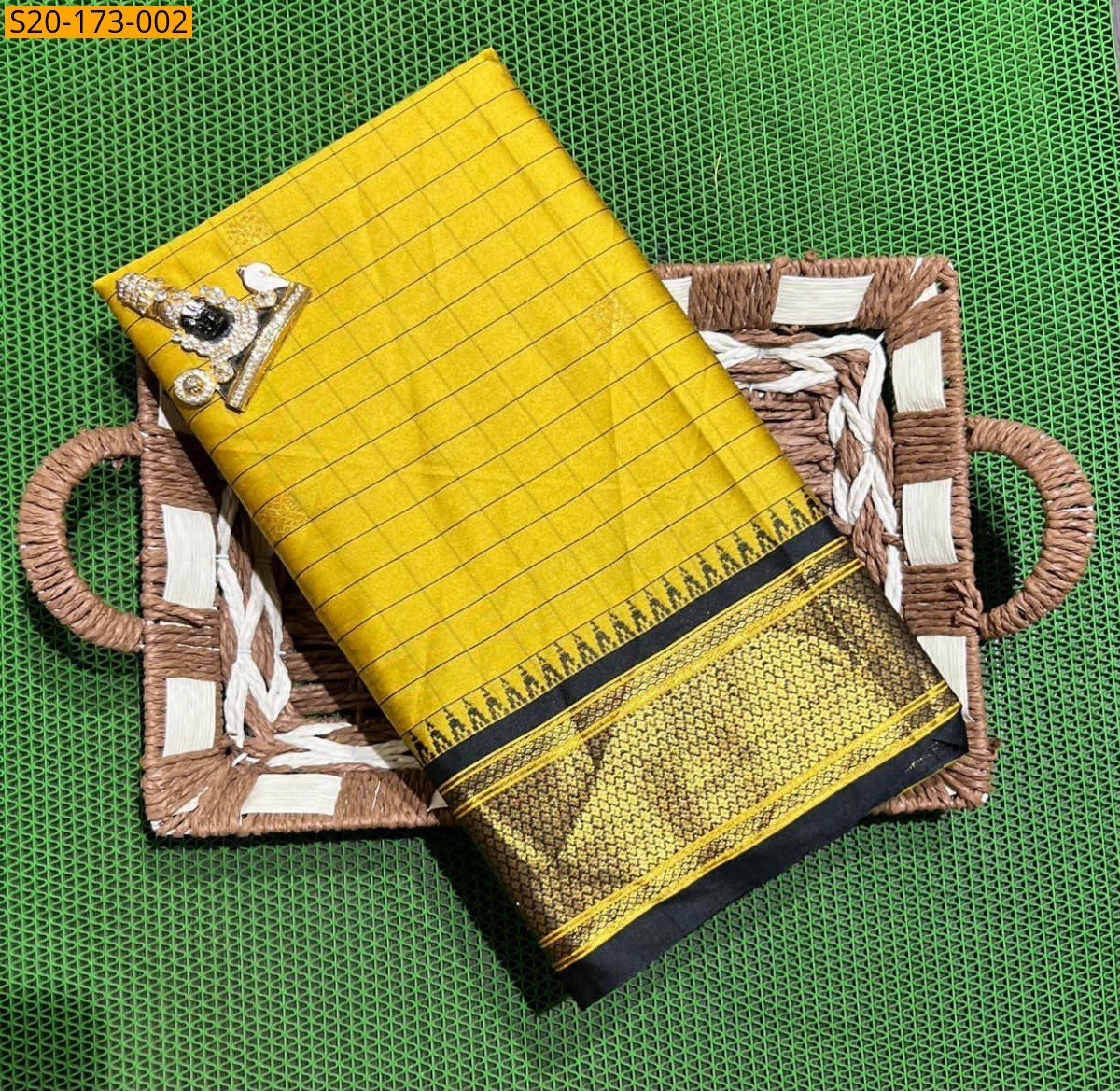 Lemon Yellow Kovilpattu checks cotton silk Sarees