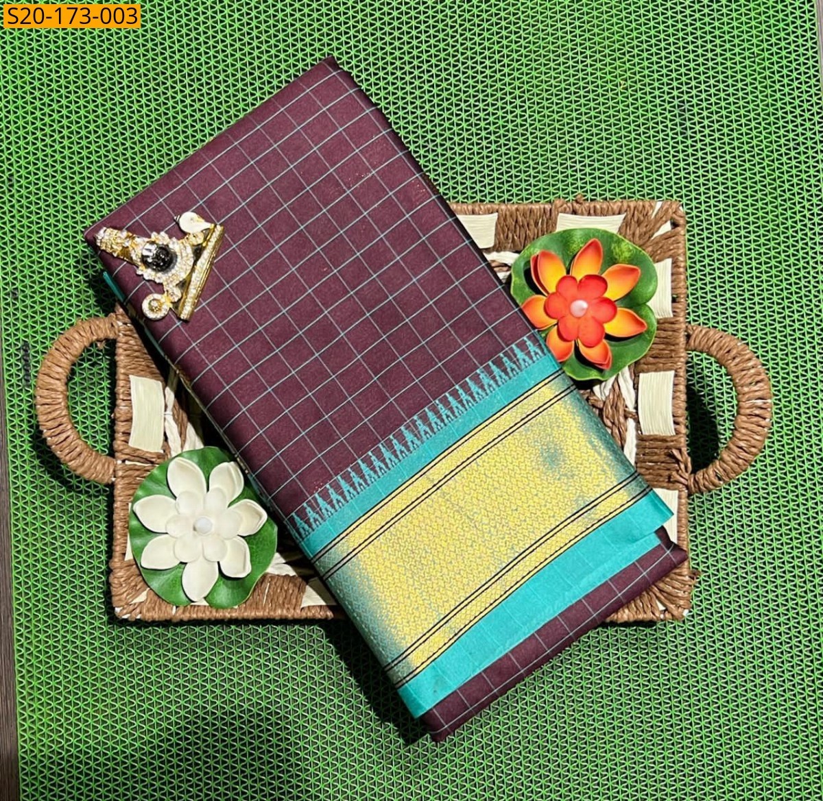 Brown Kovilpattu checks cotton silk Sarees