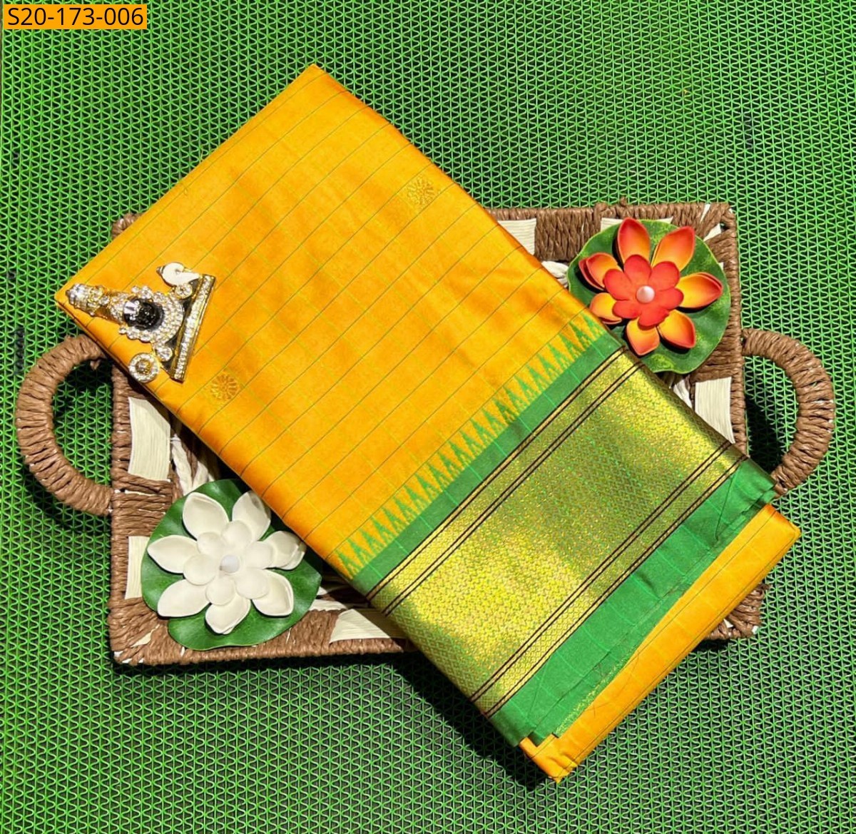 Yellow Kovilpattu checks cotton silk Sarees