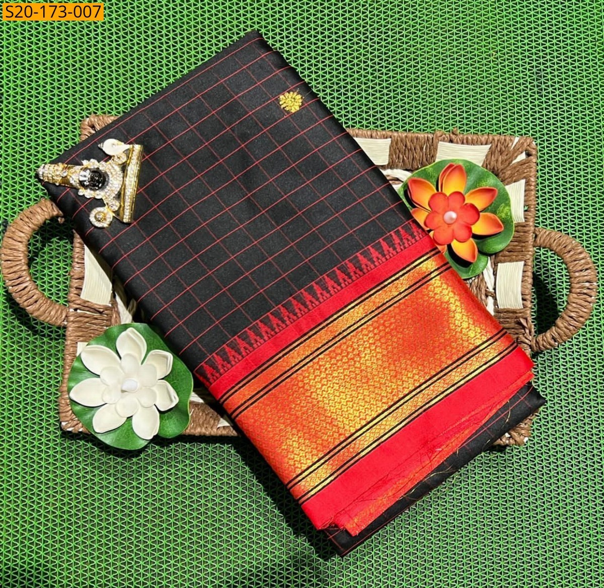 Black Kovilpattu checks cotton silk Sarees