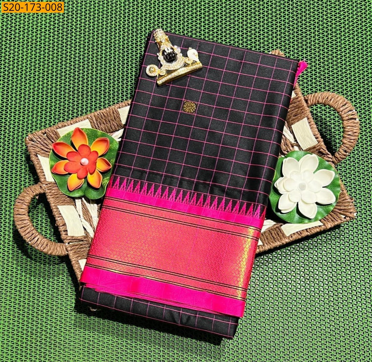 Black Kovilpattu checks cotton silk Sarees