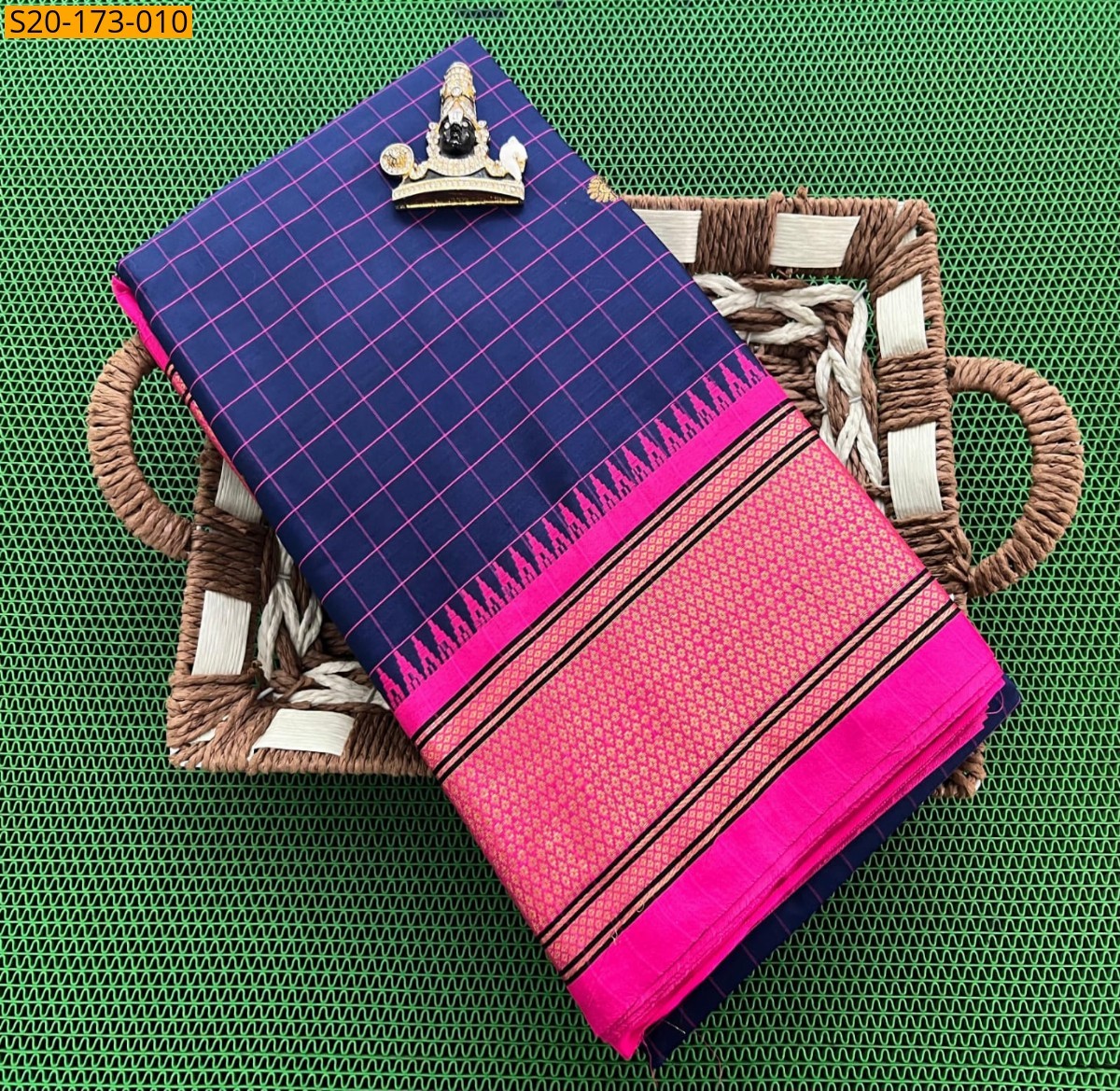 Blue Kovilpattu checks cotton silk Sarees