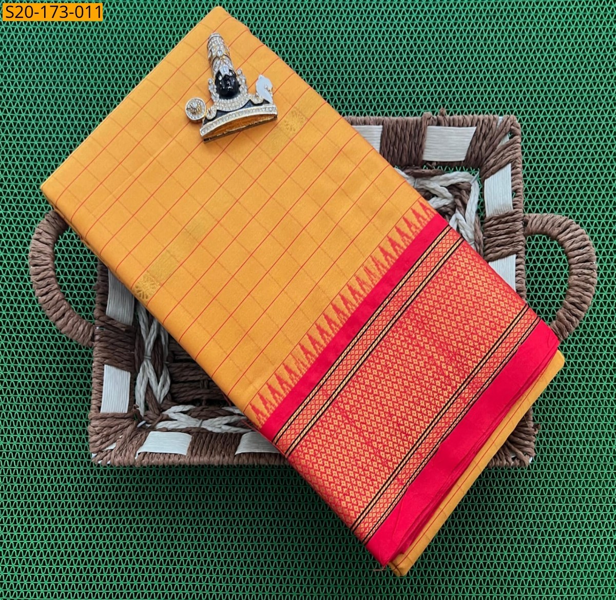 Yellow Kovilpattu checks cotton silk Sarees