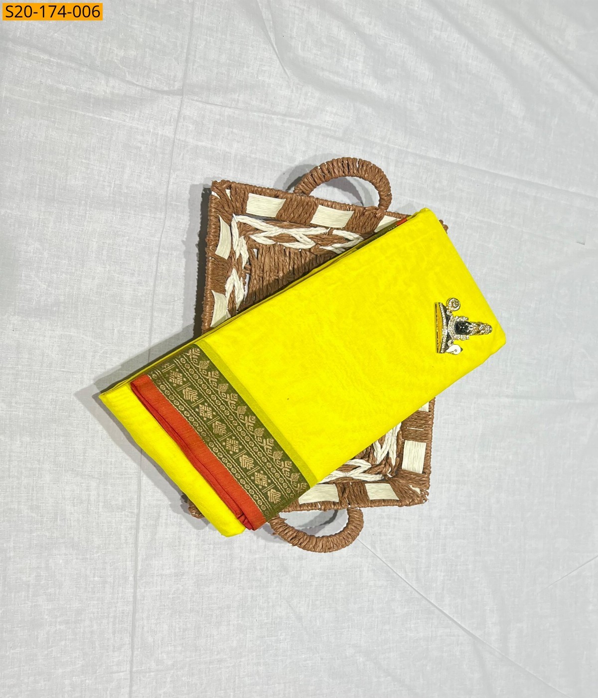 Lemon Yellow Pure Mercerised Cotton saree