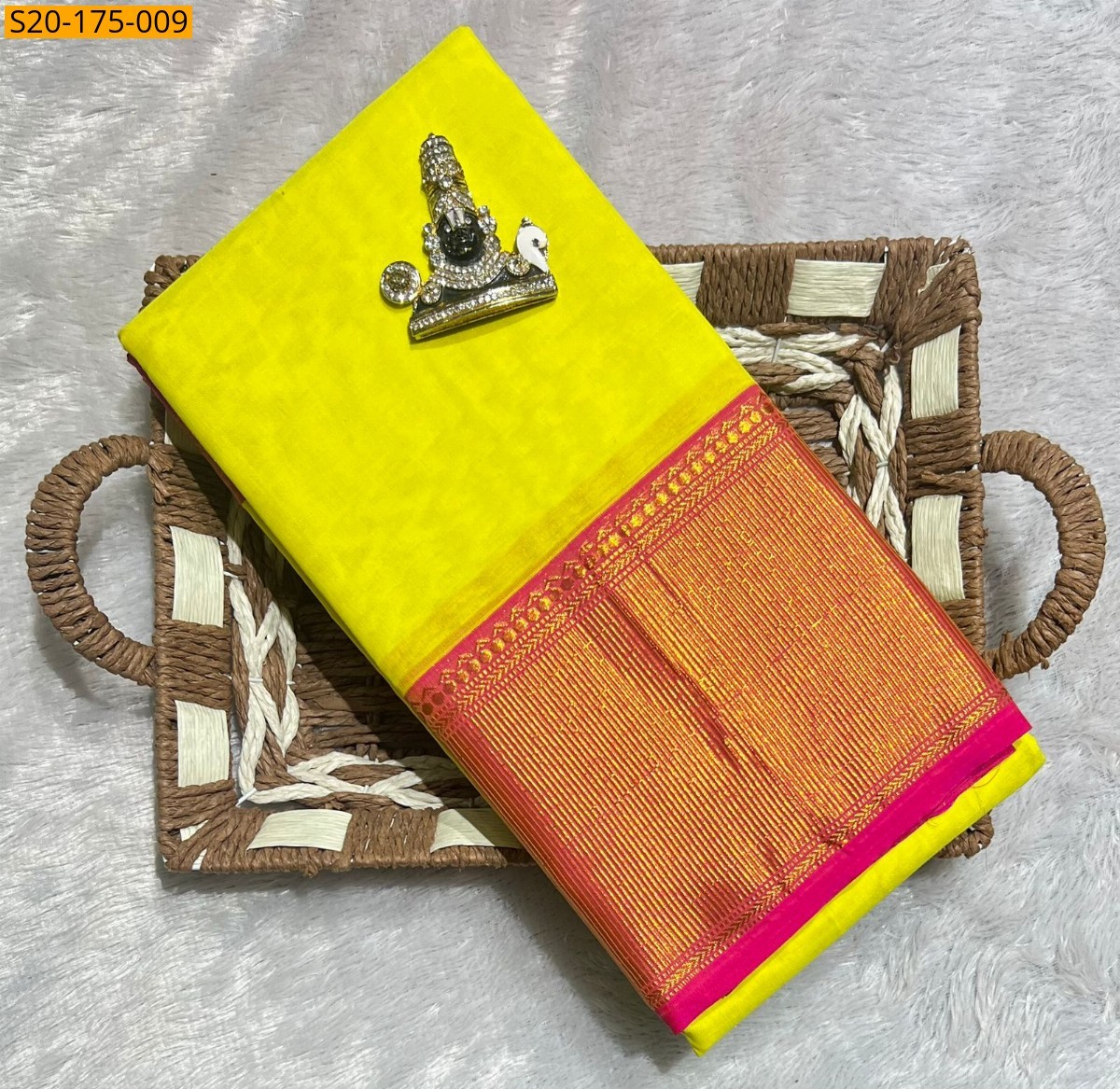 Lemon yellow Pure Mercerised Cotton saree