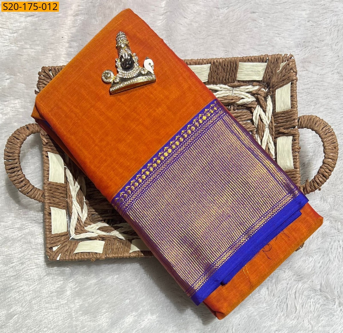 Orange Pure Mercerised Cotton saree
