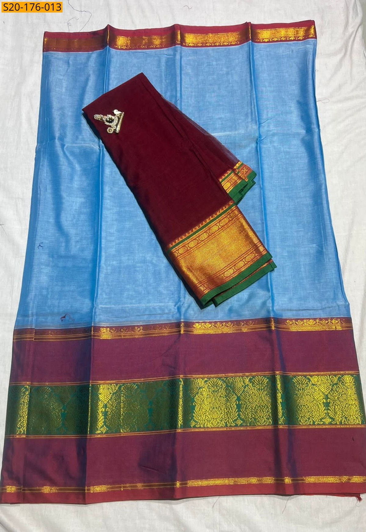 Sky Blue Pure Mercerised Cotton Lehangas