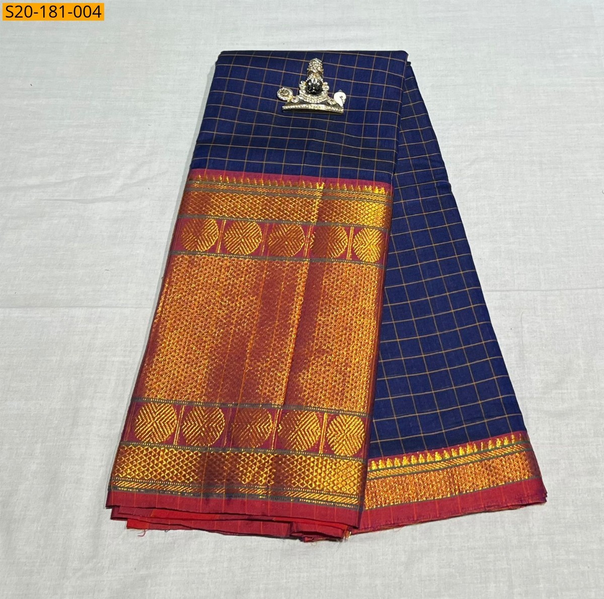 Navy Blue Handwooven Narayanpeth Border Saree