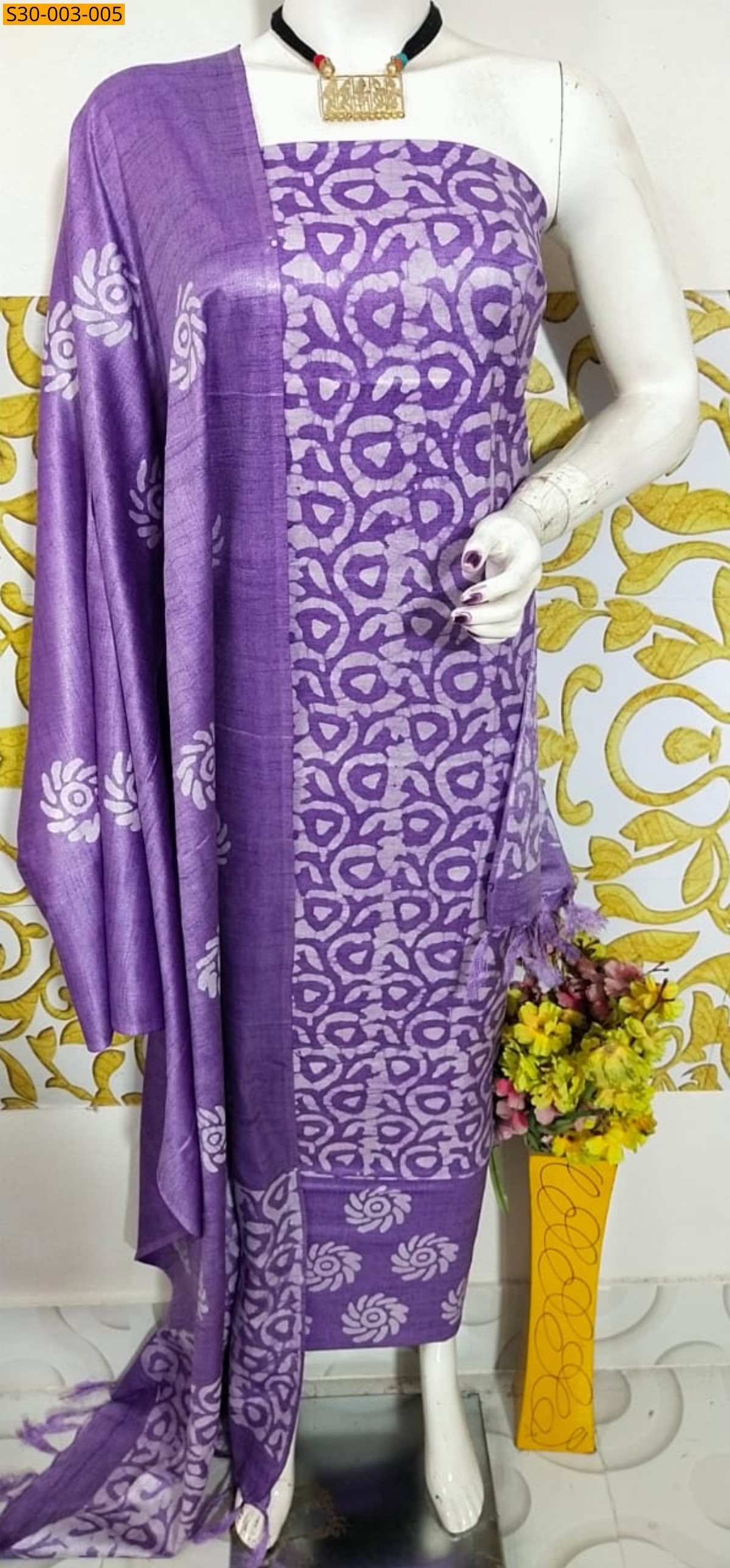 Purple Dupion Slub Batik Printed Suit  