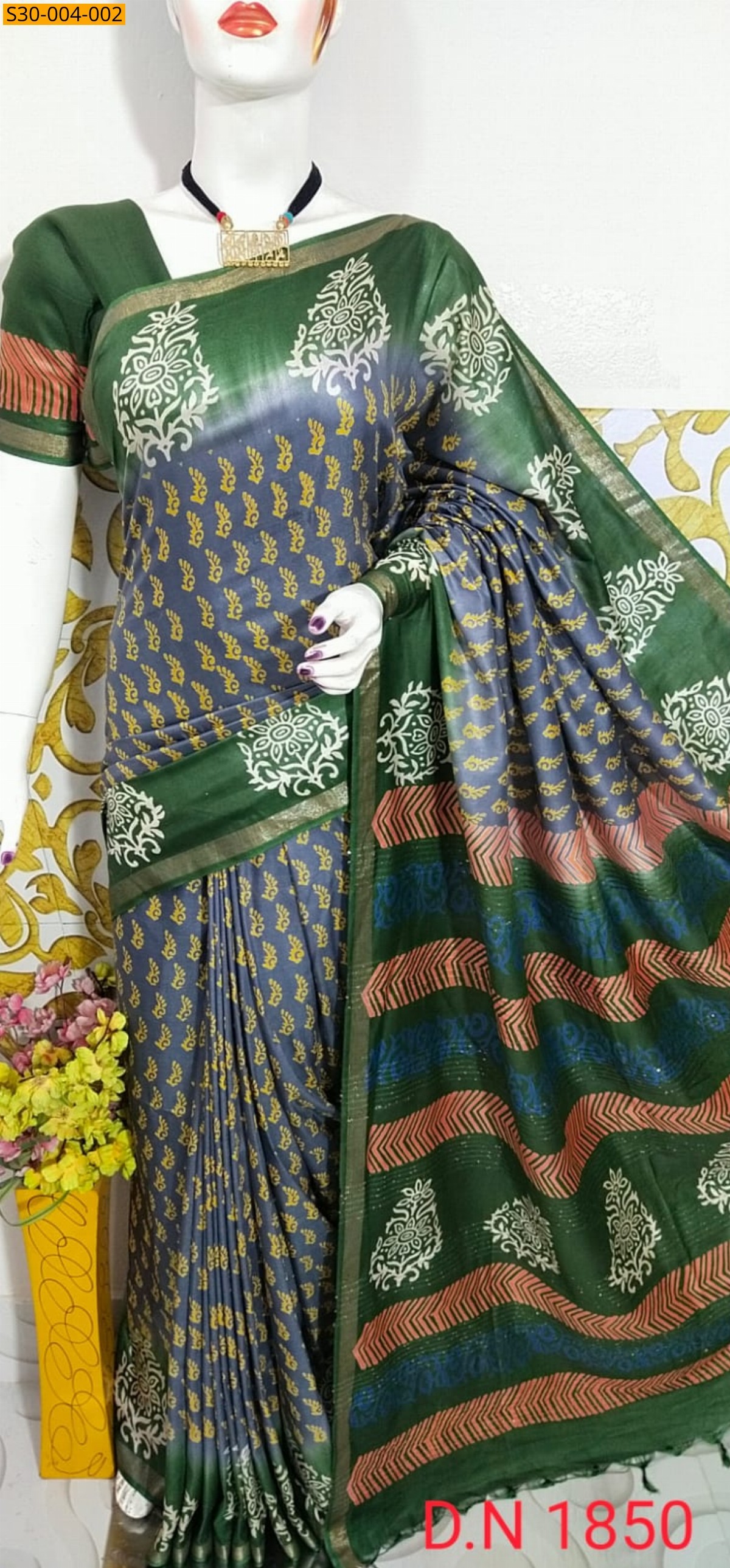 Gray Katan Staple Discharge Print Sarees