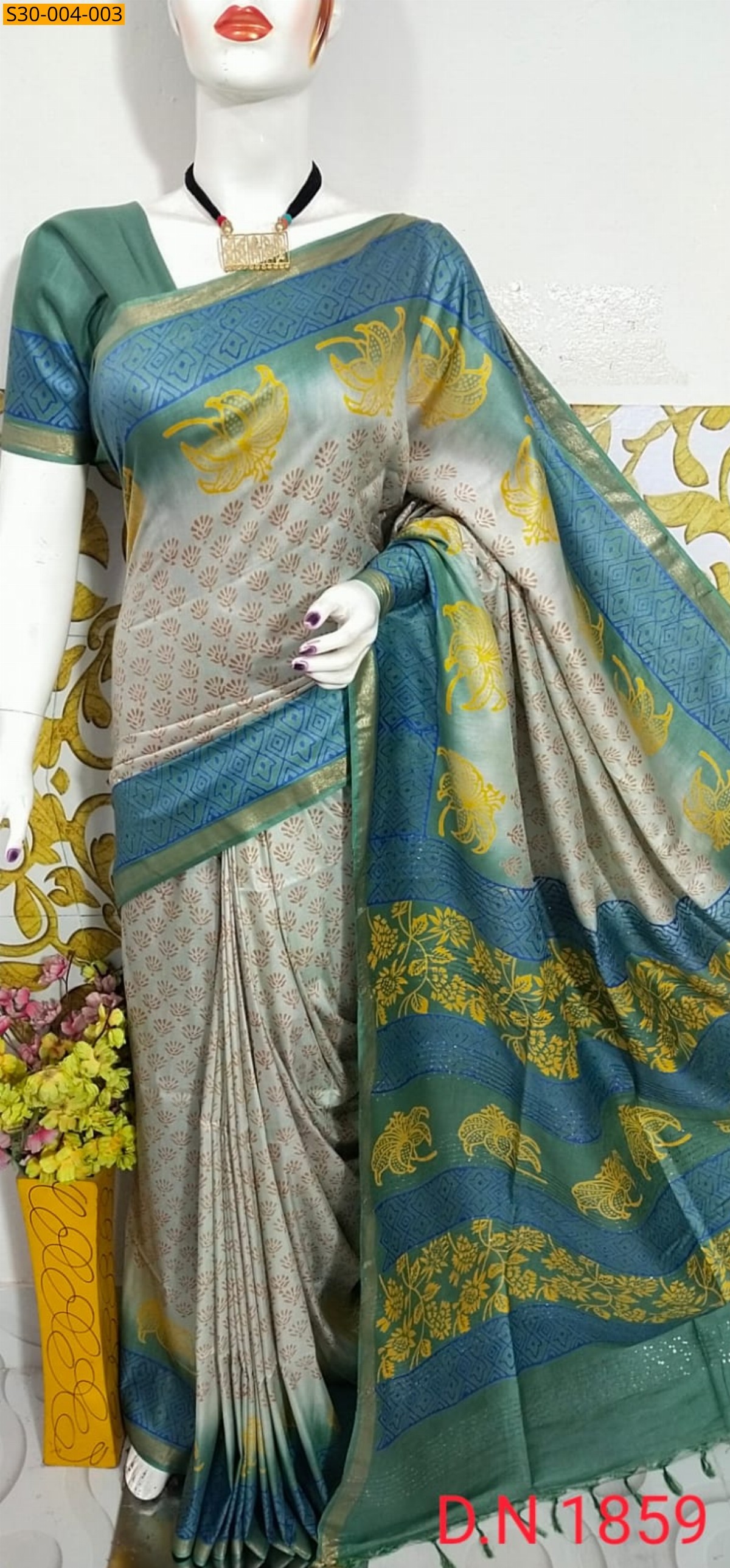 Gray Katan Staple Discharge Print Sarees