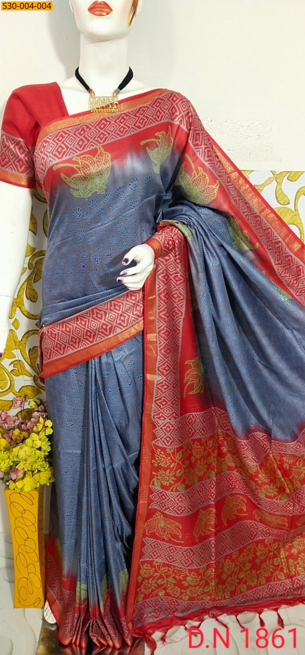 Gray Katan Staple Discharge Print Sarees