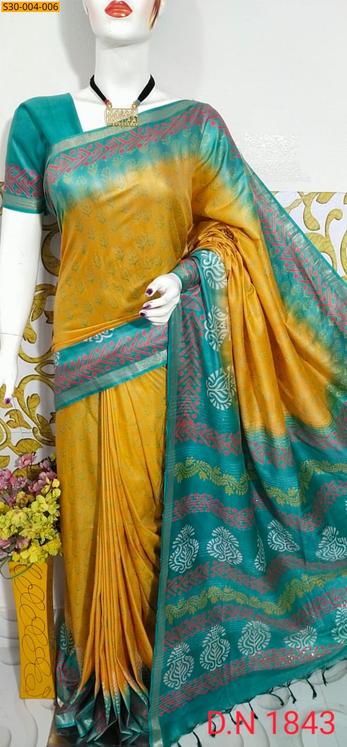 Yellow Katan Staple Discharge Print Sarees