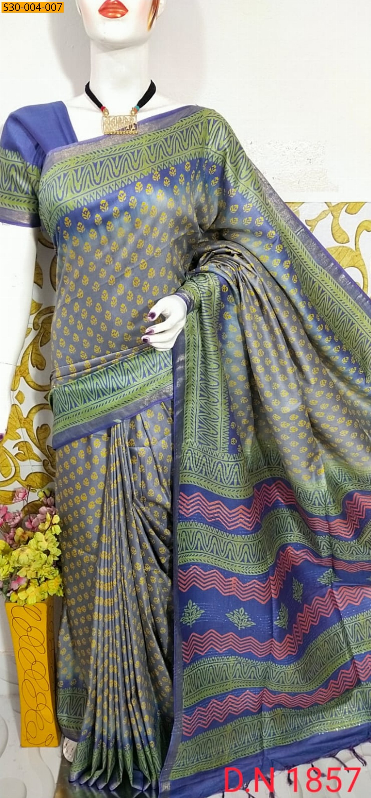 Gray Katan Staple Discharge Print Sarees